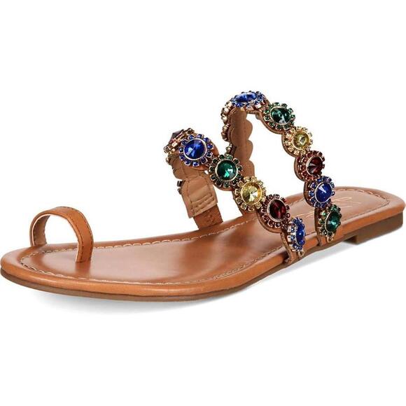 Tan and multi-coloured boho sandals with a touch of glamour #festivalvibes - Picture 1 of 2